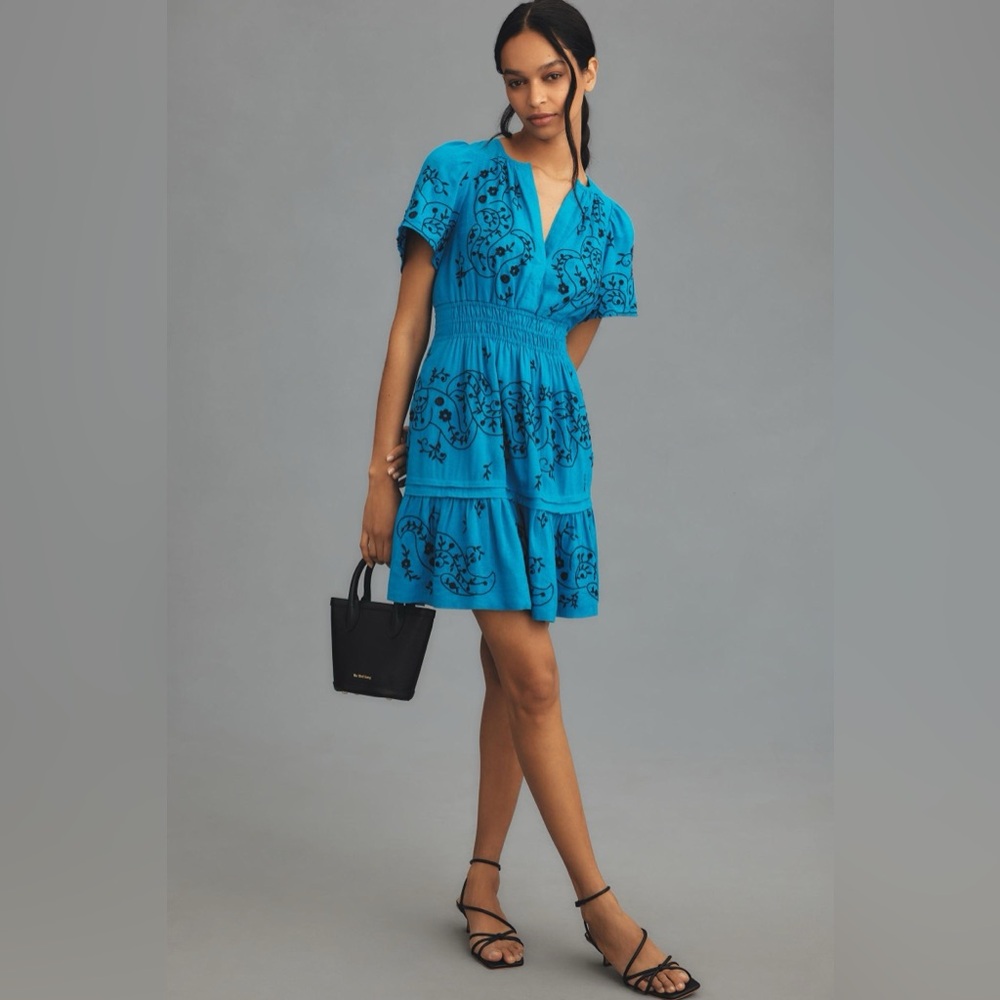 Anthropologie Blue Floral Mini Dress XLP